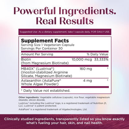 Purity Products MyBiotin ProClinical – Thicker Hair Starting in 3 Weeks & Fights Wrinkles - MB40X Patented Biotin Vitamin B7 Matrix w/Astaxanthin