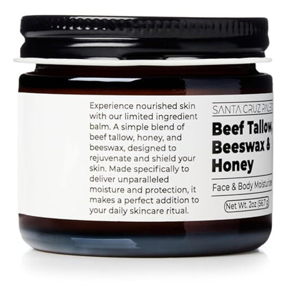 Santa Cruz Paleo, Beef Tallow, Beeswax & Honey Face Moisturizer, Organic, Unscented Grassfed Beef Tallow Skin Care, Sunscreen Free