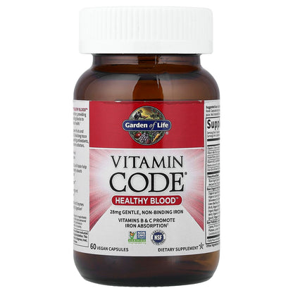 Garden of Life Vitamin Code Healthy Blood - Iron Supplement for Women, 60 Vegan Capsules, with Vitamins B, C, Trace Minerals