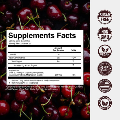 Magnesium Gummies 3in1 - Glycinate, Citrat, Malate 2150 MG High Absorption Supplement, Sugar-Free, Vegan, Chews for Men & Women, Inspired by Wellness Traditions Like Arjuna, 60 Gummies, Cherry Flavor Secret ElementBuy Supplements Australia