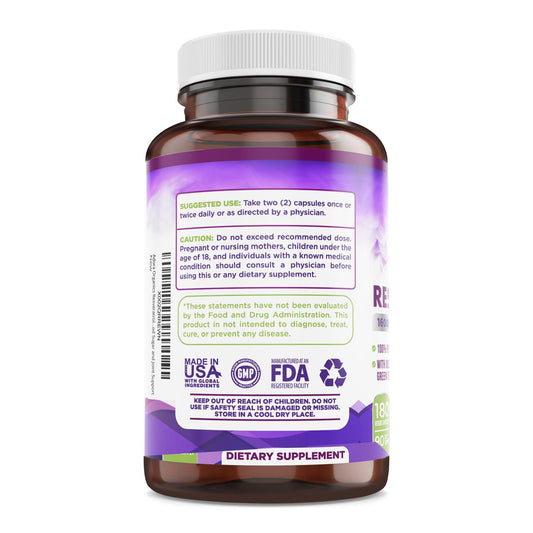 Resveratrol 1600mg - 180 Capsules | Trans-Resveratrol Antioxidant Supplement with Natural Green Tea, Grape Seed Polyphenols & Quercetin, Supports Digestive