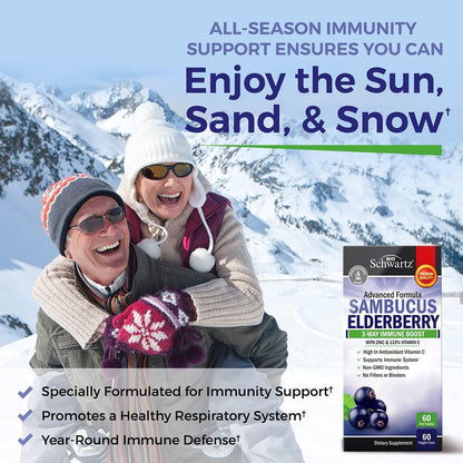 Elderberry Capsules with Zinc and Vitamin C for Adults - Immune Support Vitamins for Women and Men - Black Sambucus Elderberry Vitamin C and Zinc