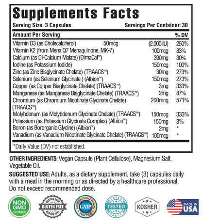 KAPPA NUTRITION (90 Capsules,Vitamin K2, Vitamin D3, Zinc, Selenium, Vanadium, Copper, Manganese, Potassium, Molybdenum, Calcium, Chromium, Iodine, Boron, Mineral 13 in 1 Advanced Complex, from KAPPA NUTRITIONBuy Supplements Australia
