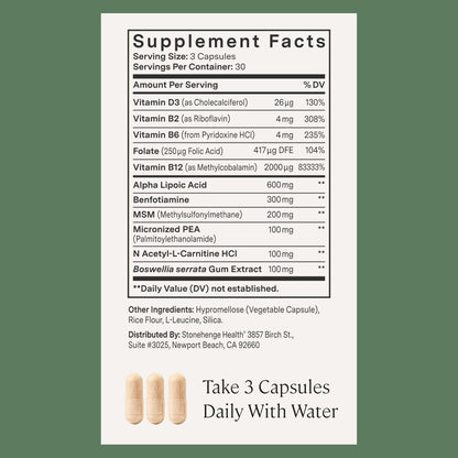 Stonehenge Health Dynamic Nerve Supplement - Supports Nerve Function in Fingers, Toes, Hands, and Feet with Alpha Lipoic Acid ALA, Benfotiamine