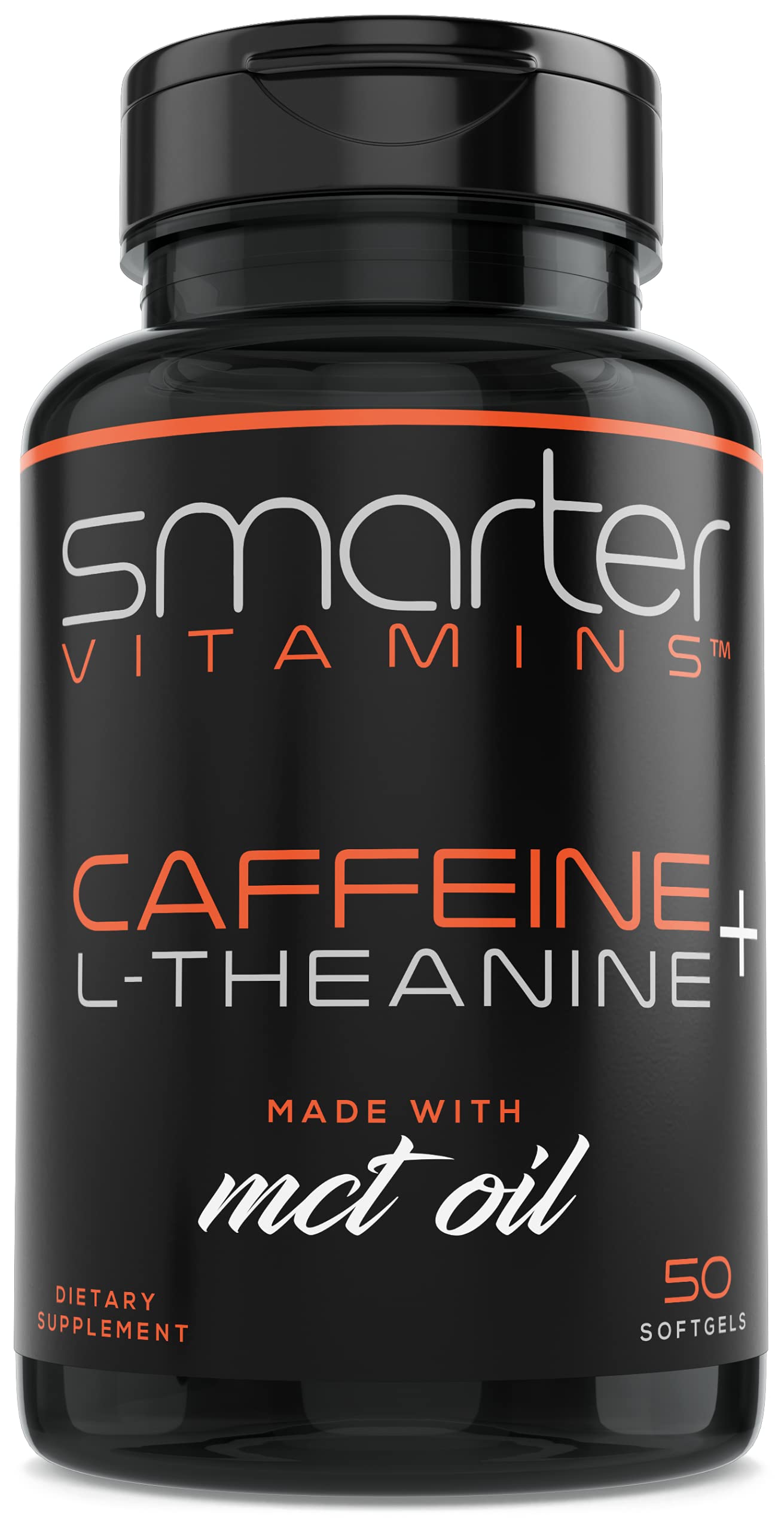 SmarterVitamins 200mg Caffeine Pills - MCT Oil from 100% Coconuts + 100mg L-Theanine, Energy and Focus