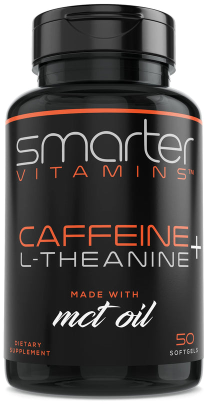 SmarterVitamins 200mg Caffeine Pills - MCT Oil from 100% Coconuts + 100mg L-Theanine, Energy and Focus