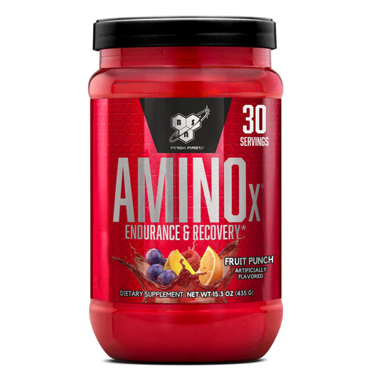 BSN Amino X Muscle Recovery & Endurance Powder, BCAAs, 10 Grams of Amino Acids, Keto Friendly, Caffeine-Free, Support Endurance, Zero Sugar, Fruit Punch, 30 servings,