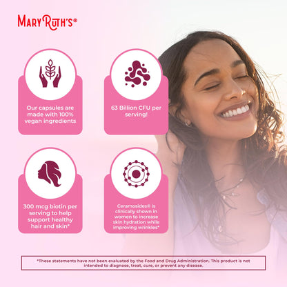 MaryRuth Organics Probiotic Beauty Capsules | Vegan Collagen Support | Anti Aging | Gut Health | Hair Skin and Nails Vitamins | Skin Care