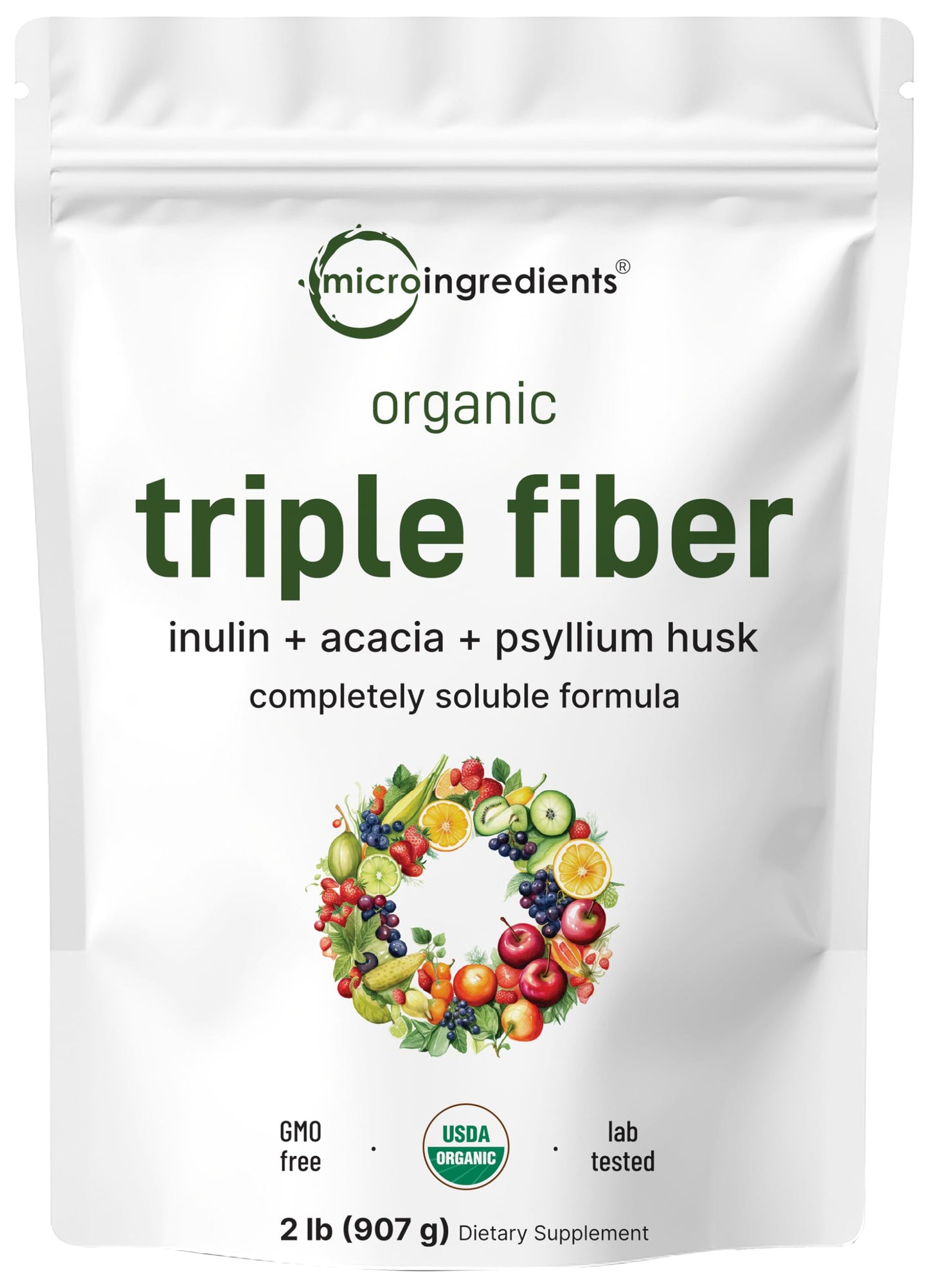 Micro Ingredients Organic Triple Fiber Powder, 2lb | Natural Prebiotic to Support Digestive & Gut Health