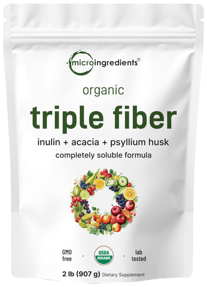 Micro Ingredients Organic Triple Fiber Powder, 2lb | Natural Prebiotic to Support Digestive & Gut Health