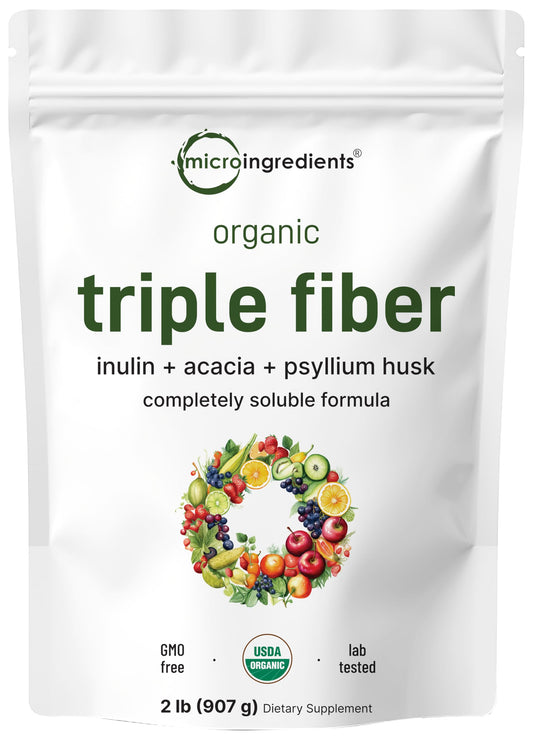 Micro Ingredients Organic Triple Fiber Powder, 2lb | Natural Prebiotic to Support Digestive & Gut Health