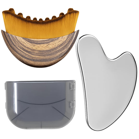 Stainless Steel Gua Sha Tool & Lymphatic Drainage Face Brush Set, TWPER Facial Massage Kit for Jawline Sculpting