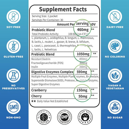 Probiotics for Women & Men - 100 Billion Plus Digestive Enzymes & Prebiotics, Highest Potency 3-in-1 Complete Probiotics for Digestive Health, Immune Support