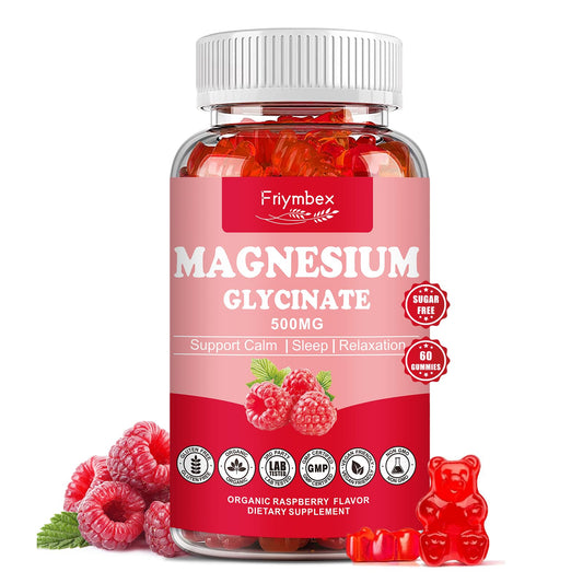 Magnesium Glycinate Gummies 500mg | Relaxation Calm Magnesium Gummies | Sugar-Free | Non-GMO | Gluten-Free | Vegan-Friendly for Adults & Kids (60 Raspberry Gummies) FriymbexBuy Supplements Australia
