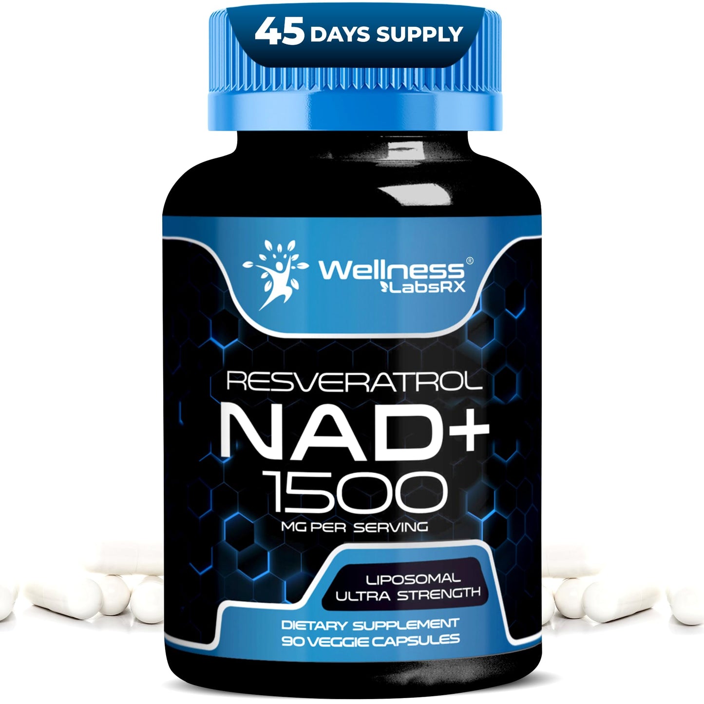 Wellness LABSRX Liposomal NAD Supplement, 1500mg - USA Made, NAD Resveratrol Supplement for Women and Men, NAD+ Support Cellular Health