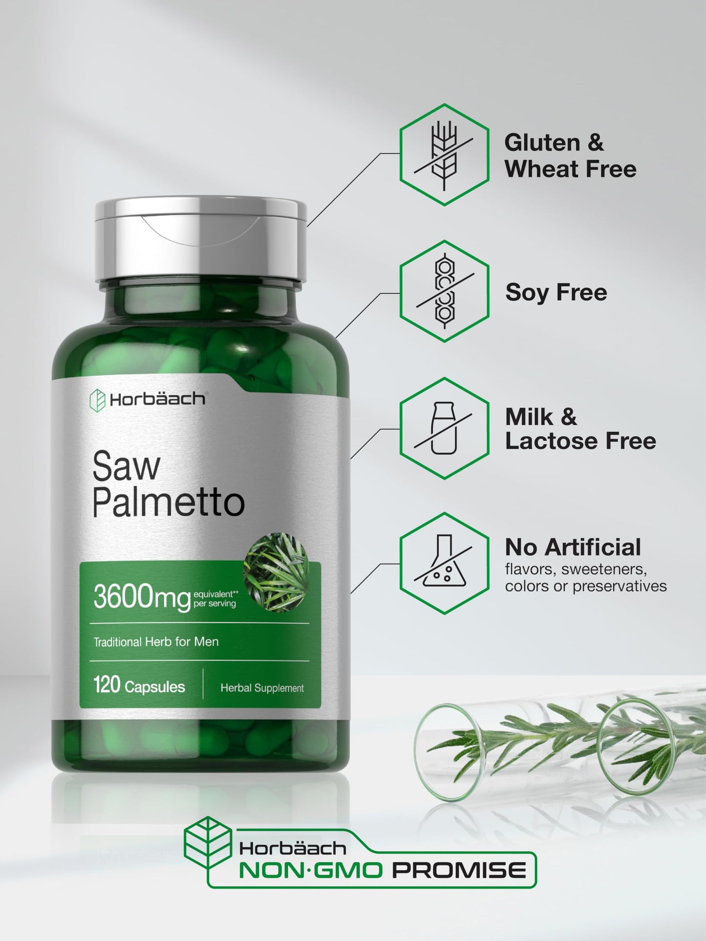 Horbäach Saw Palmetto Extract | 120 Capsules | Non-GMO and Gluten Free Formula | from Saw Palmetto Berries