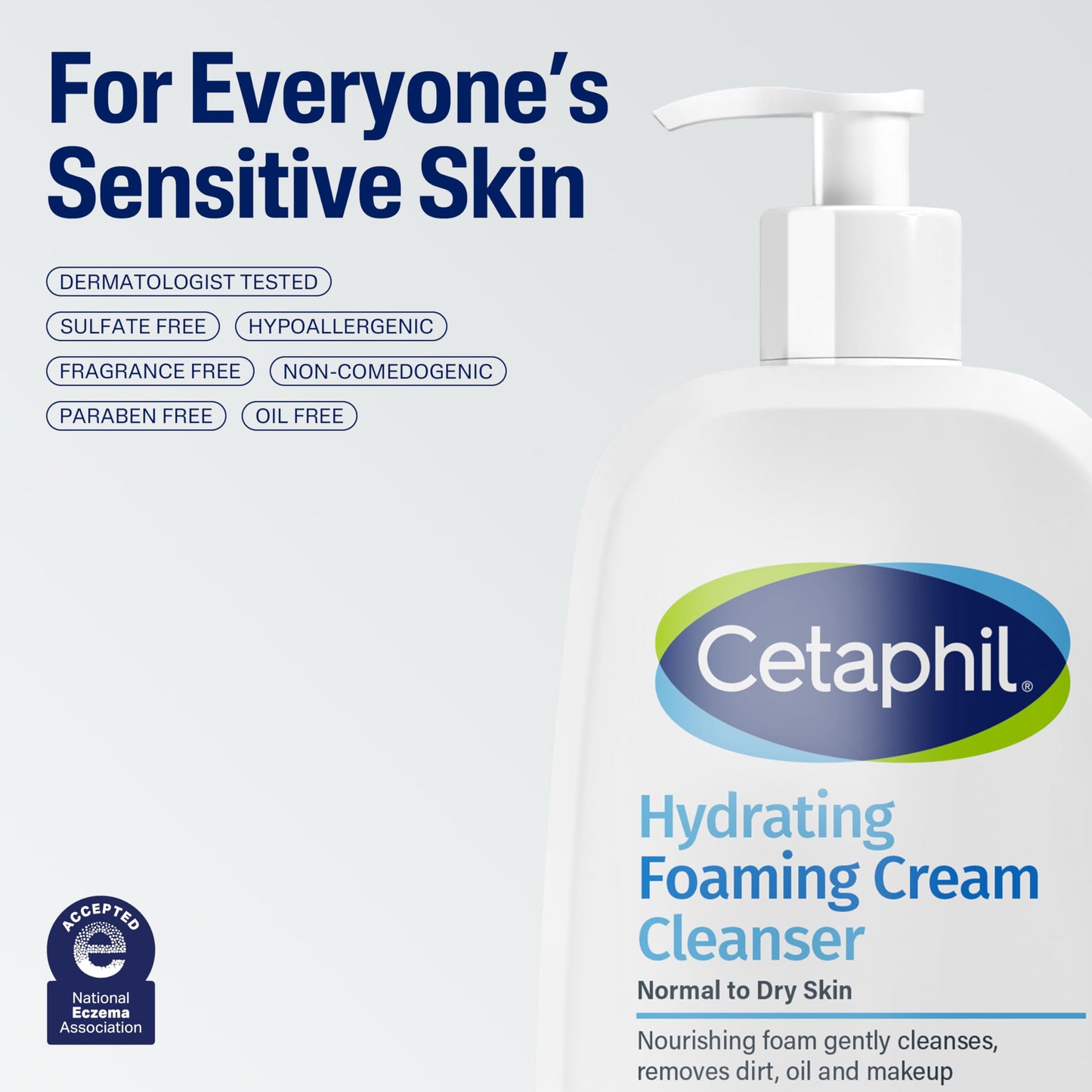 Cetaphil Cream to Foam Face Wash, Hydrating Foaming Cream Cleanser, 16 oz, For Normal to Dry, Sensitive Skin