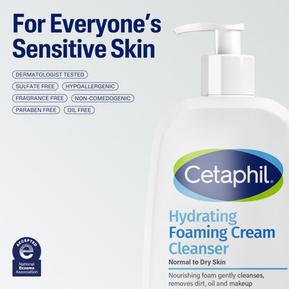 Cetaphil Cream to Foam Face Wash, Hydrating Foaming Cream Cleanser, 16 oz, For Normal to Dry, Sensitive Skin