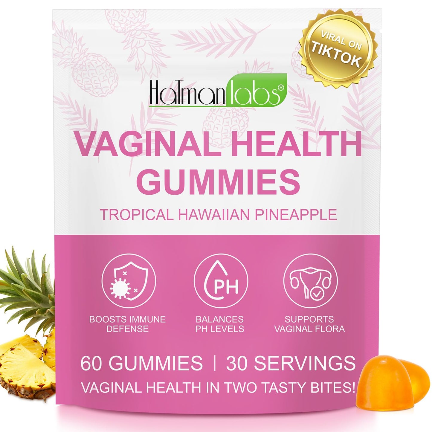 MXCZBSM Vaginal Probiotics Gummies for Women, PH Balance for Women, Hawaiian Pineapple Gummies for PH Health, Improve Immune, Women's Vaginal Health Supplement, 60 Gummies