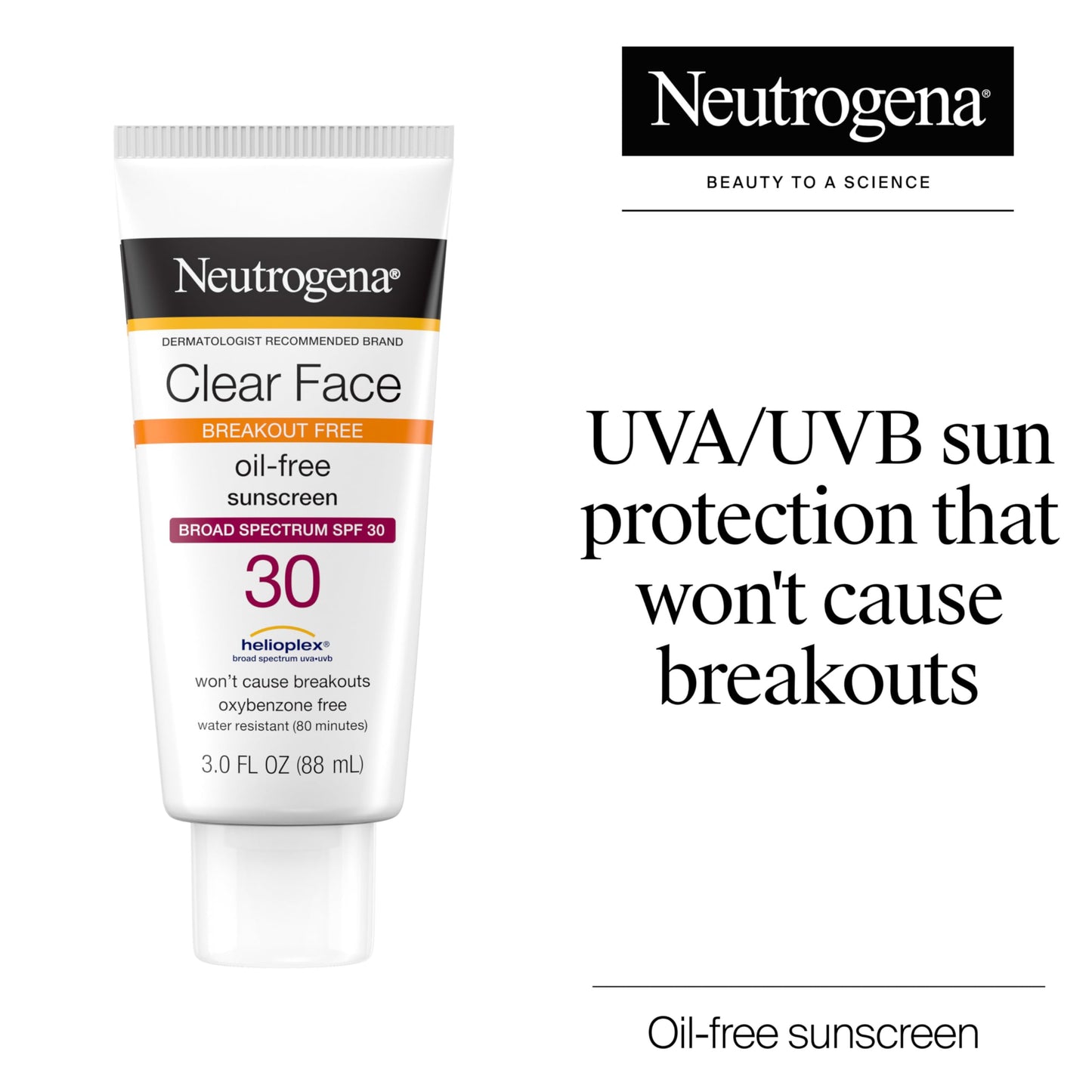 Neutrogena Clear Face Sunscreen for Acne-Prone Skin SPF 30, Broad Spectrum Facial Sunscreen Lotion, Lightweight, Non Comedogenic, Oil-, Fragrance- & Oxybenzone