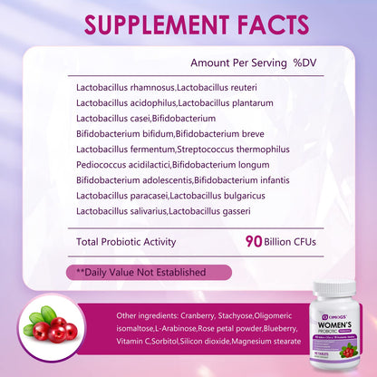 OMOGS Women's Probiotic, with Cranberry Extract, Organic Prebiotics & Vitamin C, 90 Billion CFUs,18 Strains, Help for Boost Immune, Digestive, Gut Health & Women's Health