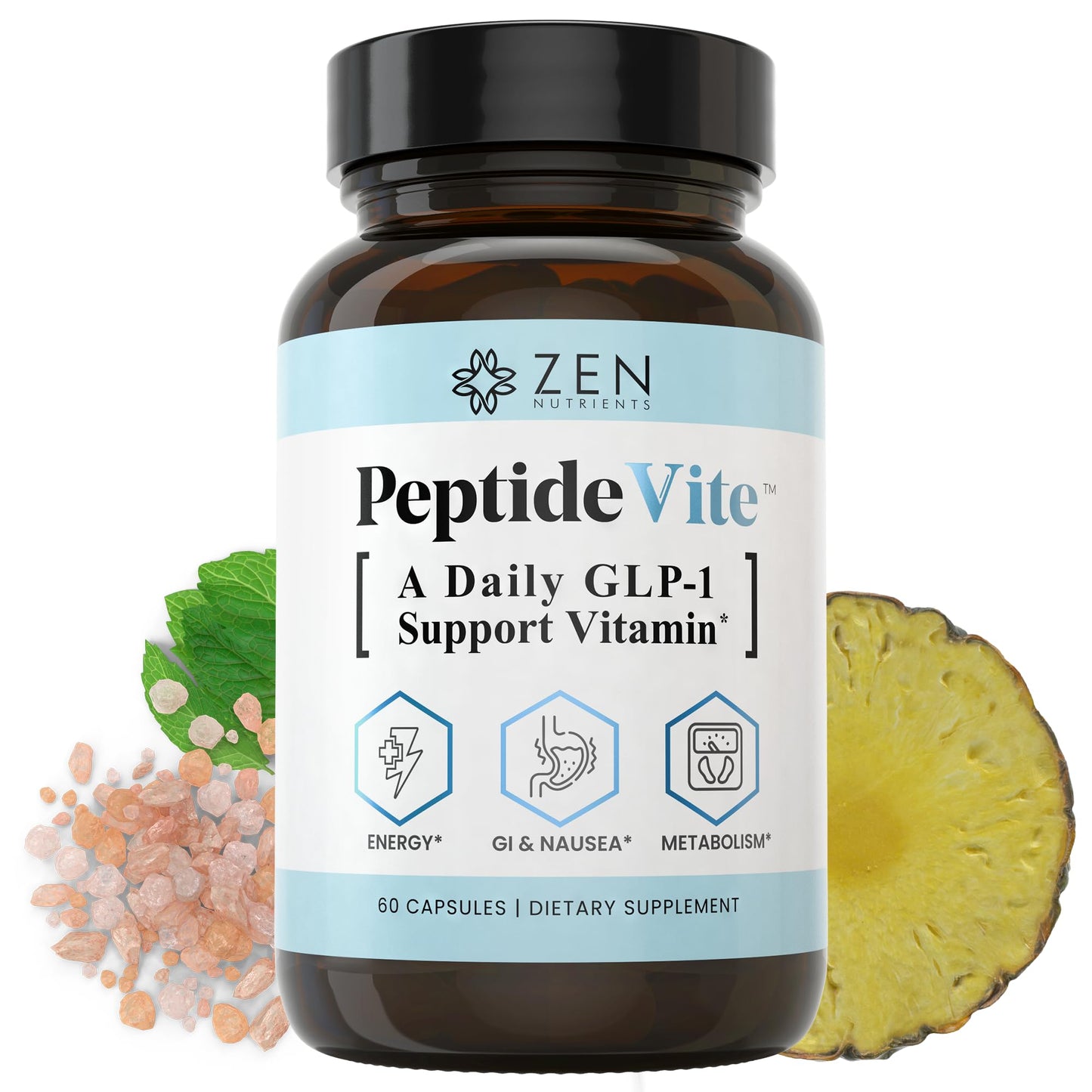 Zen Nutrients PeptideVite  Support Vitamin for Gut Health with Probiotics, Bromelain, Chromium Picolinate & Organic Ginger (60 Capsules)