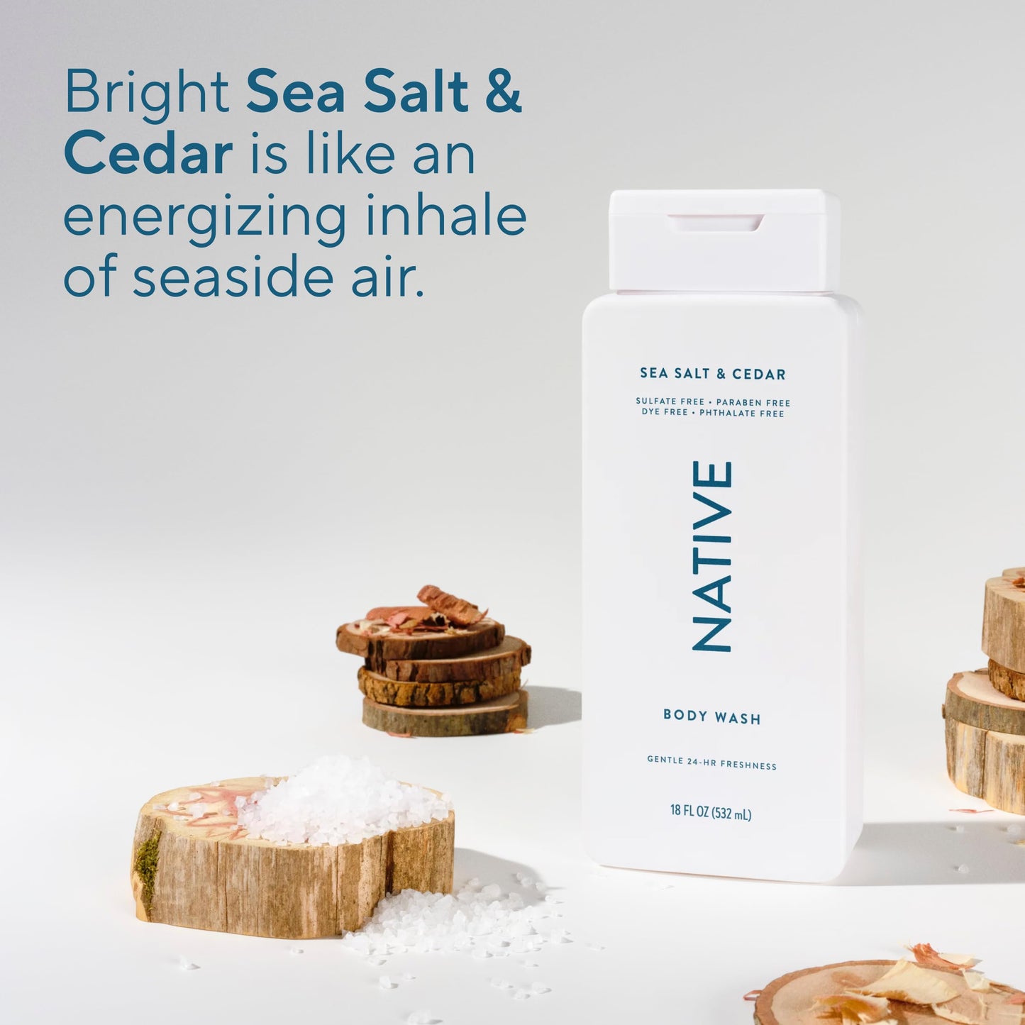 Native Body Wash Contains Naturally Derived Ingredients | For Women & Men, Sulfate, Paraben, & Dye Free Leaving Skin Soft and Hydrated | Sea Salt & Cedar 18 oz