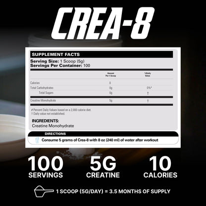 EHP Labs CREA-8 Micronized Creatine Monohydrate Powder - Unflavored Creatine Powder for Muscle Growth, Increased Strength, Enhanced Energy Output