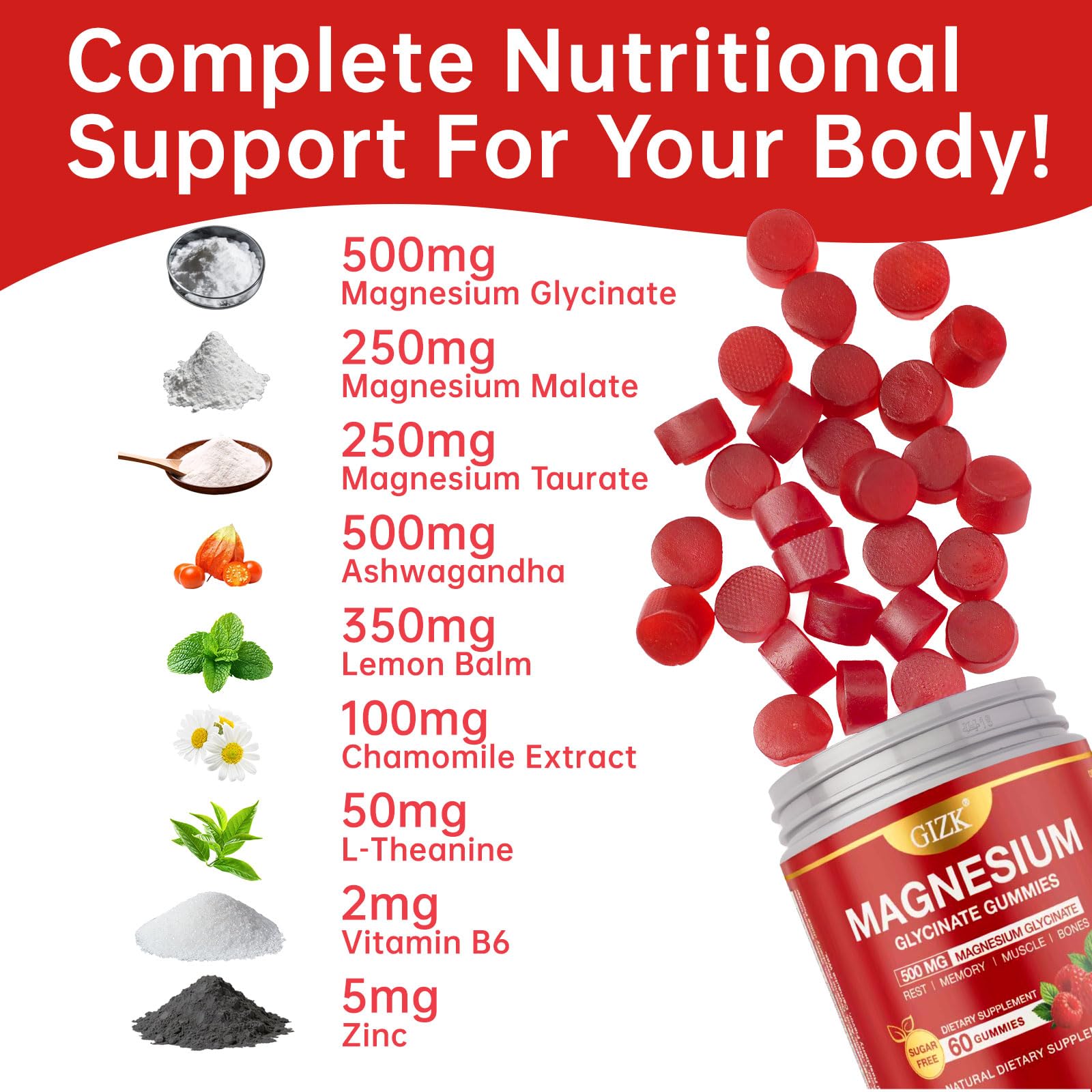 Magnesium Glycinate Gummies 500mg – Sugar Free Magnesium Gummies for Sleep, Stress, Muscle & Nerve Support – for Adults & Kids 4+, Vegan, No Melatonin (Raspberry Flavor, 60 Count) SAYIDONBuy Supplements Australia