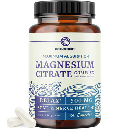 Magnesium Citrate Complex 500 MG for Constipation & Digestion Support | High Absorption Magnesium Supplement | Citrato de Magnesio | Calm & Relaxation