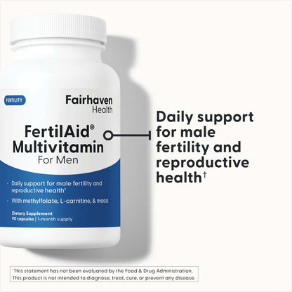 Fairhaven Health FertilAid for Men | Male Fertility Supplement for Count and Motility | Pre-Conception Support with L-Carnitine, CoQ10, Maca and Zinc | 90 Capsules | 3 Month Supply Fairhaven HealthBuy Supplements Australia