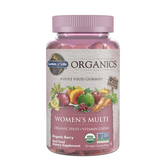 Garden of Life Organics Women's Gummy Vitamins - Berry - Certified Organic, Non-GMO, Vegan, Kosher Complete Multi - Methyl B12, C & D3 - Gluten
