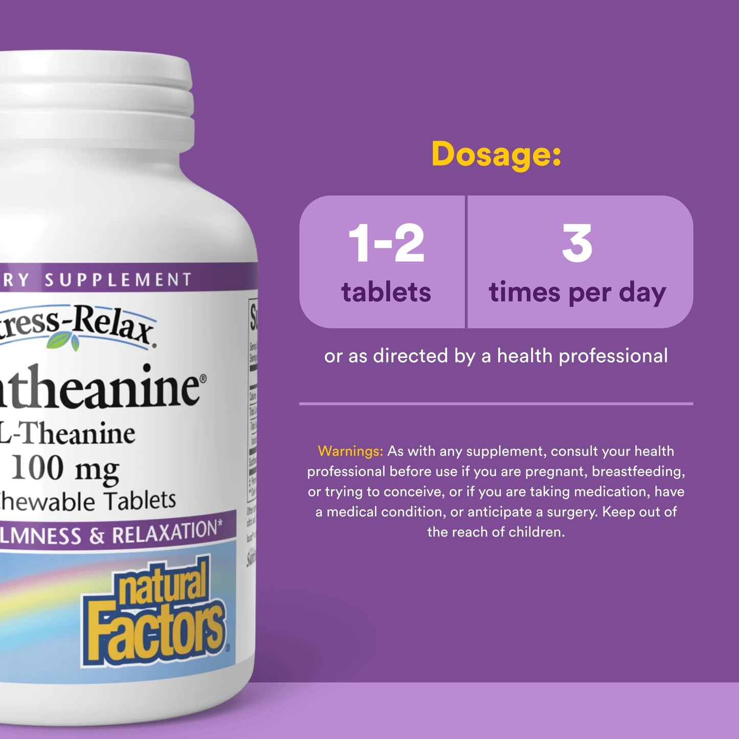 Natural Factors Suntheanine L-Theanine 100 mg - Health Supplement for Calm Outlook - L-Theanine Supplement Supports Relaxing Sleep & Aids Against Drowsiness