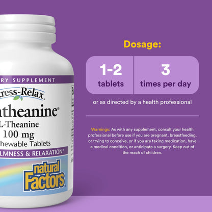 Natural Factors Suntheanine L-Theanine 100 mg - Health Supplement for Calm Outlook - L-Theanine Supplement Supports Relaxing Sleep & Aids Against Drowsiness