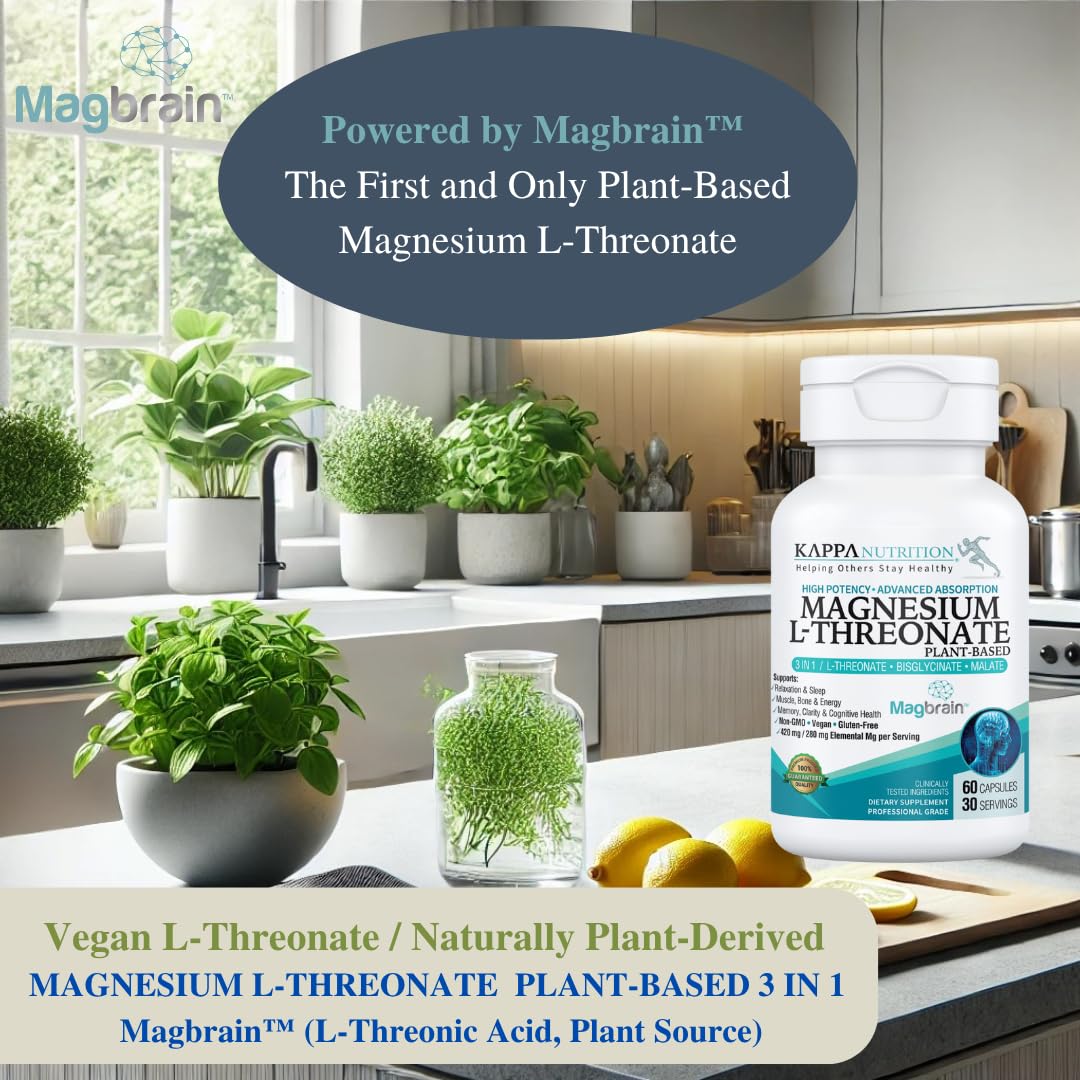 Kappa Nutrition Powered by Magbrain™ Magnesium L-Threonate Plant-Based, 60 Vegan Capsules, 420mg Elemental Magnesium (3 Capsules) from 2,253mg, Brain, Sleep & Muscle Support. KAPPA NUTRITIONBuy Supplements Australia