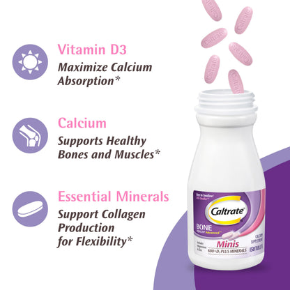Caltrate Minis 600 Plus D3 Plus Minerals Calcium and Vitamin D Supplement Tablets, Bone Health and Mineral Supplement for Adults - 150 Count