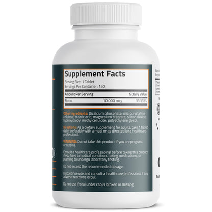 Bronson Biotin 10,000mcg, Supports Healthy Hair, Skin and Nails, Vegetarian, Non-GMO, 150 Tablets