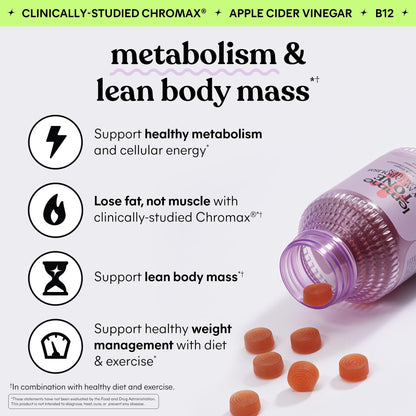 Lemme Tone Metabolism Gummies, Apple Cider Vinegar, Clinically Studied Chromium, B12, Ginger Root Extract, Promote Lean Body Mass