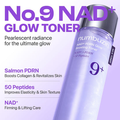 numbuzin No.9 NAD+ Salmon PDRN Glow Boosting Toner, Hydrating & Firming Toner for Wrinkles, Fine Lines & Dull Skin