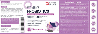 NATURE TARGET Probiotics for Women, 100 Billion CFUs Probiotic with Digestive Enzymes & Prebiotics, Vaginal Probiotics with Cranberry for Urinary Tract Health