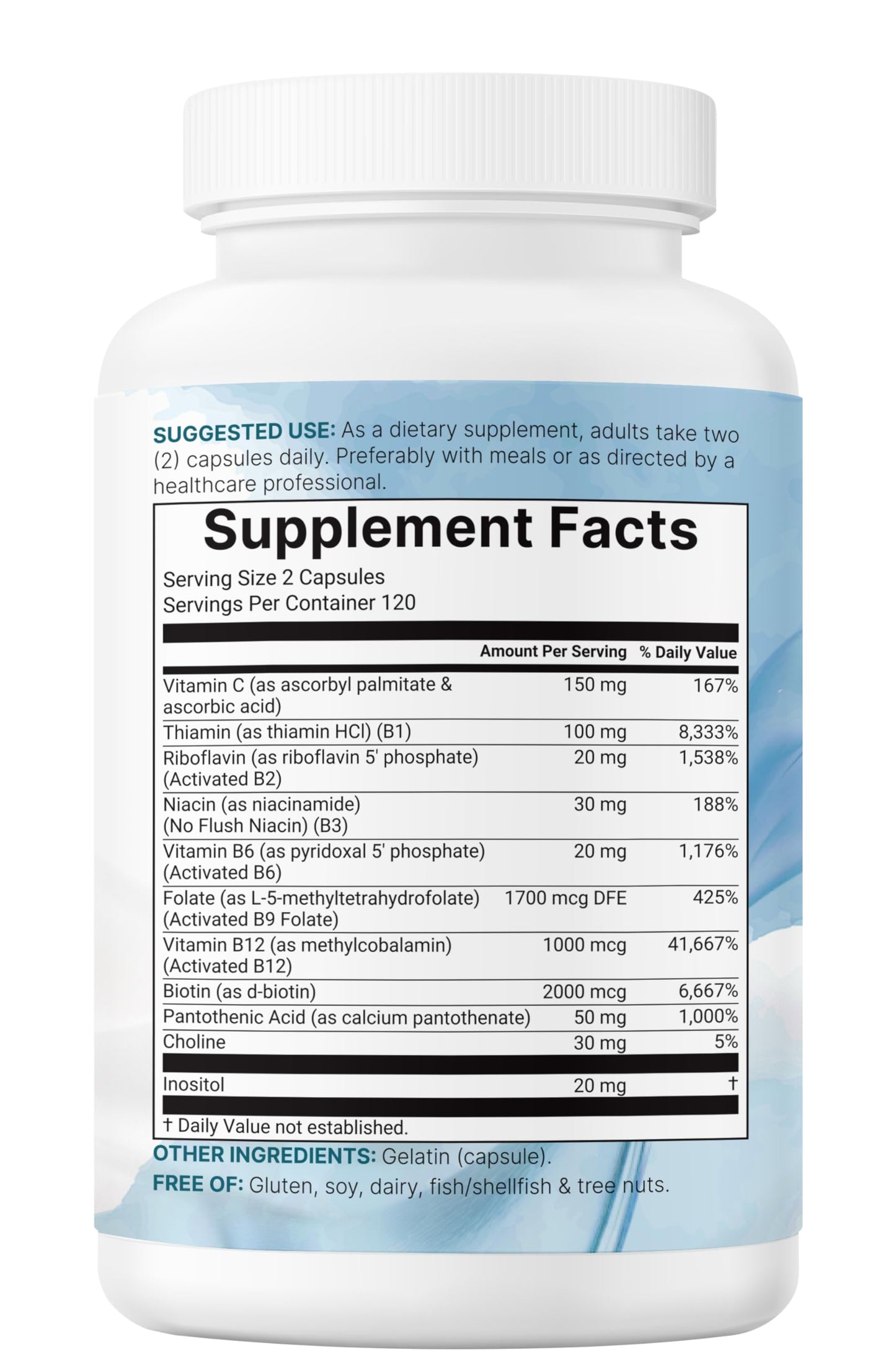 Micro Ingredients Pure Methylated B Complex, 240 Capsules | 11-in-1 Formula with Methylfolate, B12, Thiamin, Inositol, Choline, & Fat Soluble Vitamin C