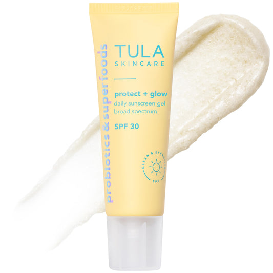 TULA Skin Care Protect + Glow Daily Sunscreen - Gel, Broad Spectrum SPF 30, Skincare-First, Non-Greasy, Non-Comedogenic and Reef-Safe with Pollution