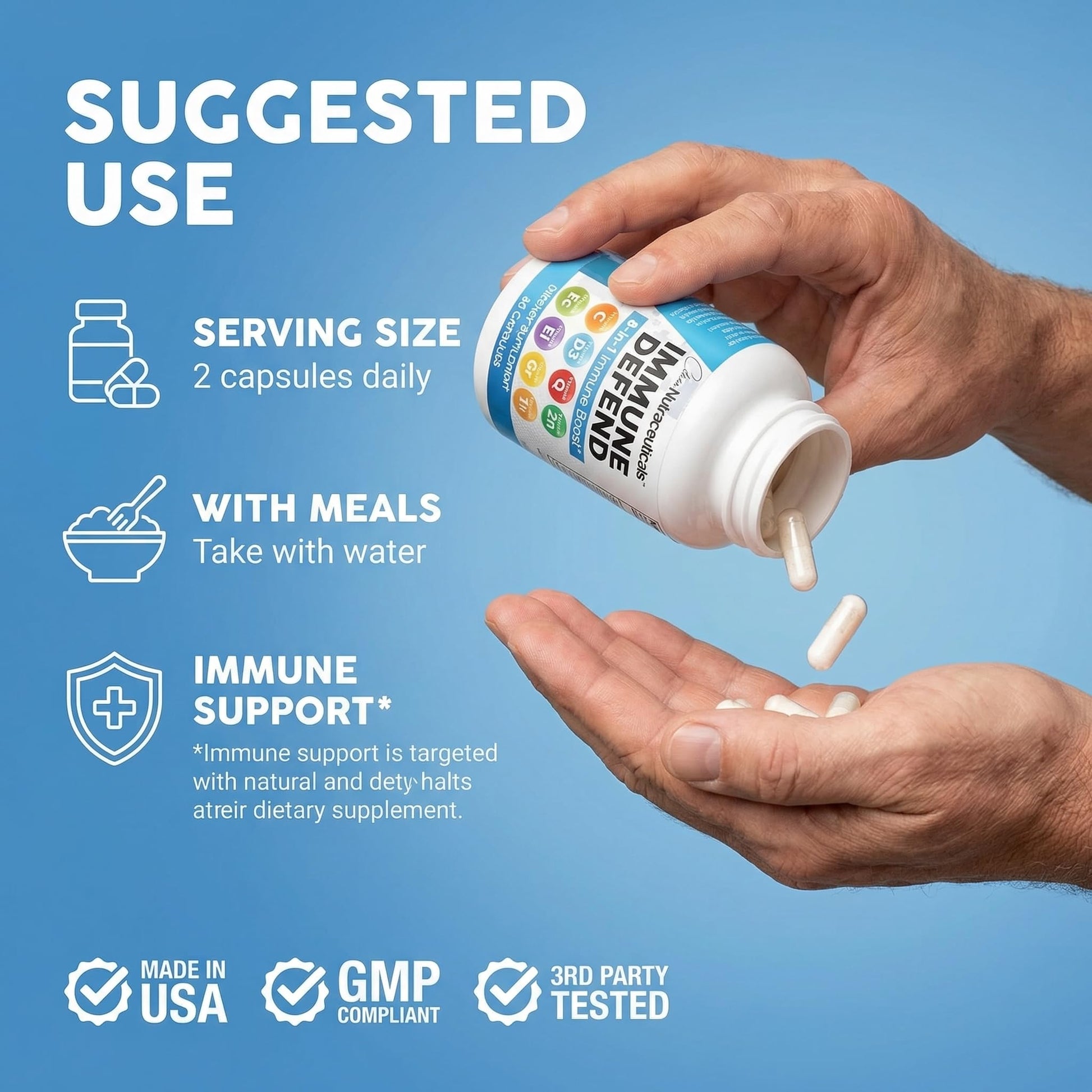 Clean Nutraceuticals Immune Defense Support Supplement 8 in 1 with Zinc 50mg Quercetin, VIT C 1000mg, Vitamin D3 5000 IU, Elderberry, Ginger - Immunity System Booster for Adults, Vegan - 60 Count Clean NutraceuticalsBuy Supplements Australia