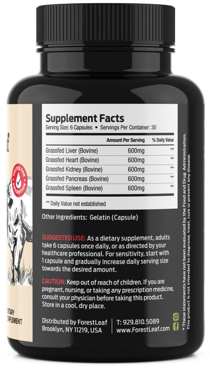 ForestLeaf Beef Organ Supplement - Grass Fed & Pasture Raised - Total Body Wellness & Performance, Organ Complex with 3000mg of Desiccated Beef Liver, Heart, Kidney, Pancreas, Spleen (180 Capsules) ForestLeafBuy Supplements Australia