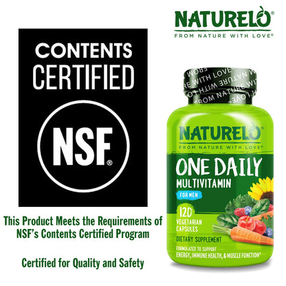 NATURELO Mens Multivitamins - One Daily Multivitamin for Men with Vitamins, Minerals & Organic Whole Foods, Boost Energy & Health
