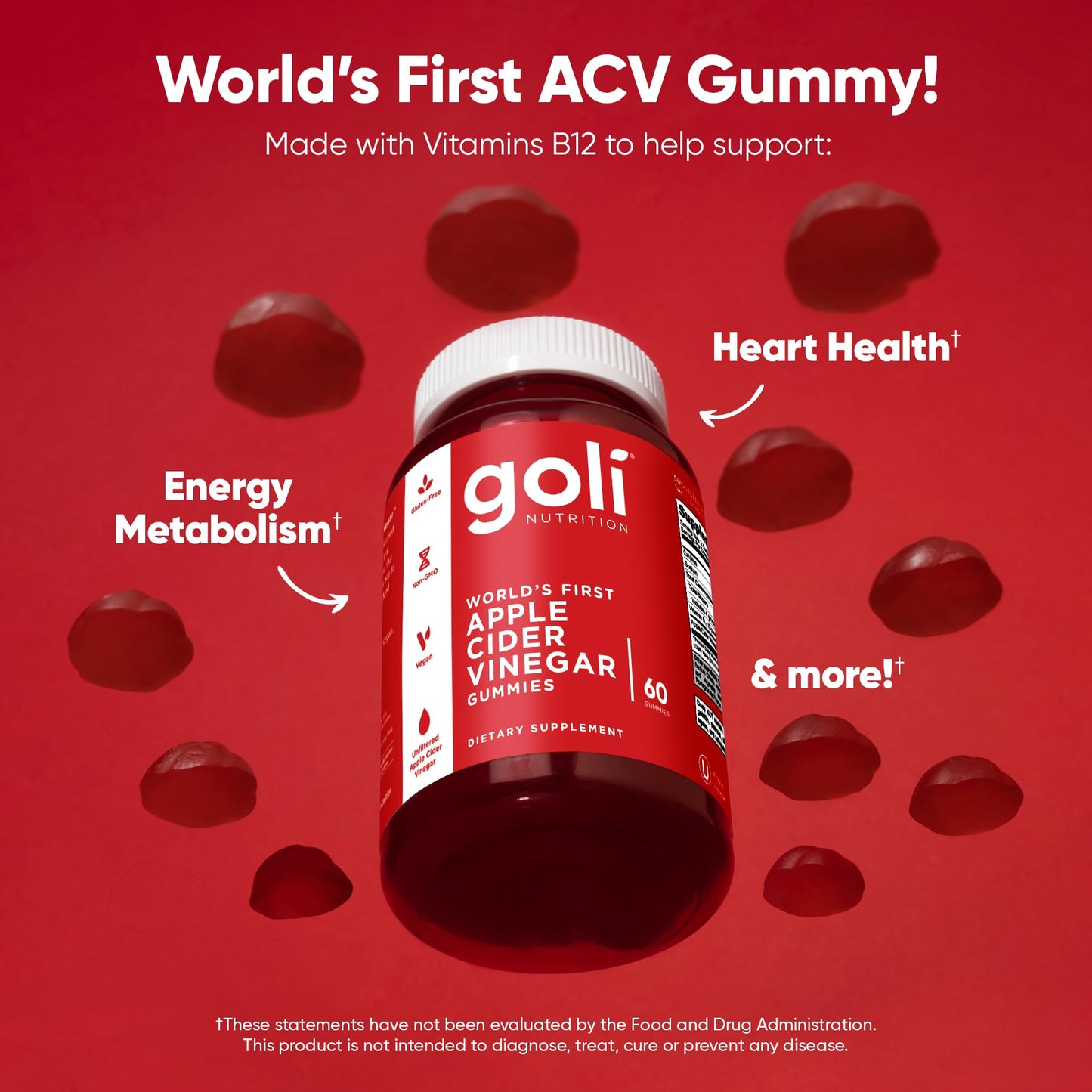 Goli Apple Cider Vinegar Gummies - Worlds First ACV Gummy with Vitamin B12, Beetroot & Pomegranate
