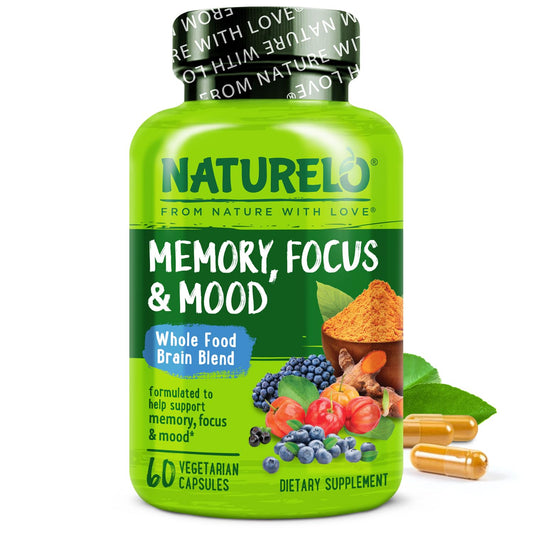 NATURELO Whole Food Brain Supplement - Brain Health Supplements for Memory & Focus Support - Enhance Brain Health Blend Supplement for Adults - 60 Vegetarian Capsules NATURELOBuy Supplements Australia