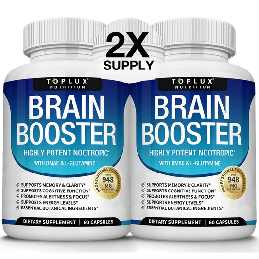 Toplux Brain Supplement Nootropic – Brain Pills Vitamin with DMAE, Bacopa Monnieri, L-Gutamine, for Men Women, 60 Capsules, Nutrition TopluxBuy Supplements Australia