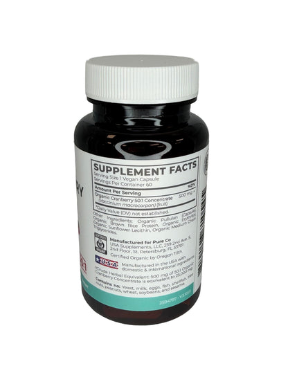 Organic Cranberry Pills - Vegan Supplement for Urinary Tract Health & Kidney Cleanse - Cranberry Pills for Women 500mg 50:1 Cranberry Concentrate Per Serving