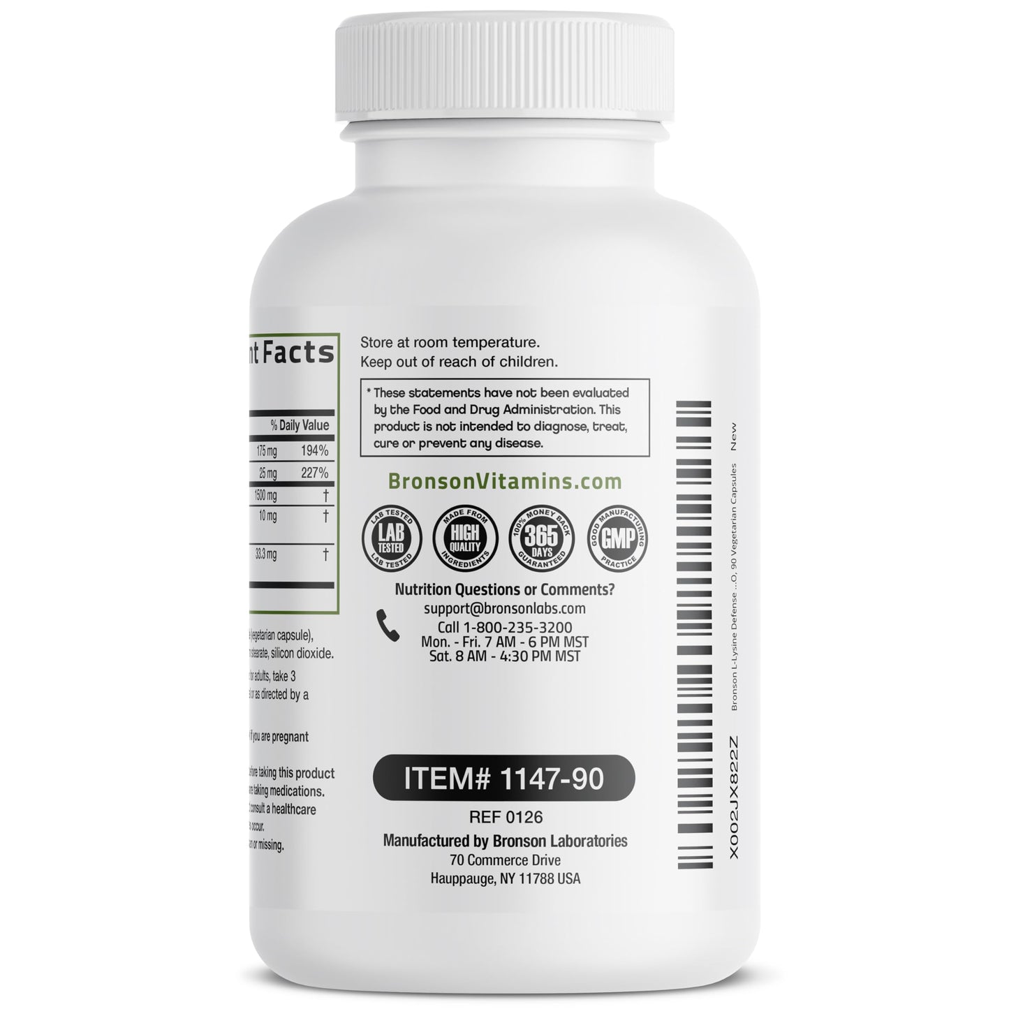 Bronson L-Lysine Defense Immune Support Complex 1500 MG L-Lysine Plus Olive Leaf, Garlic, Vitamin C and Zinc